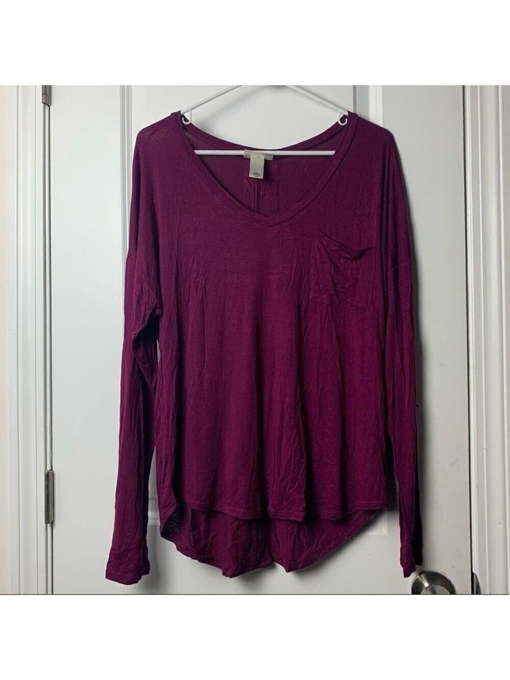 Belle du jour long sleeved maroon blouse with lace